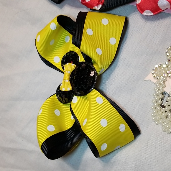 GIRLS MOUSE EARS 6' BOW WITH SEQUINS SET OF PEARL MOUSE CLIPS 4 BOWS - Picture 6 of 10